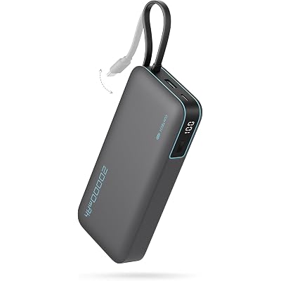 CUKTECH 45W Power Bank 20000mAh, Portable Travel Charger Built-in USB C Cable, Fast Charging Battery Pack for iPhone 16/15/14/13, iPad, Samsung Galaxy, Google Pixel, Android and More (Gray)