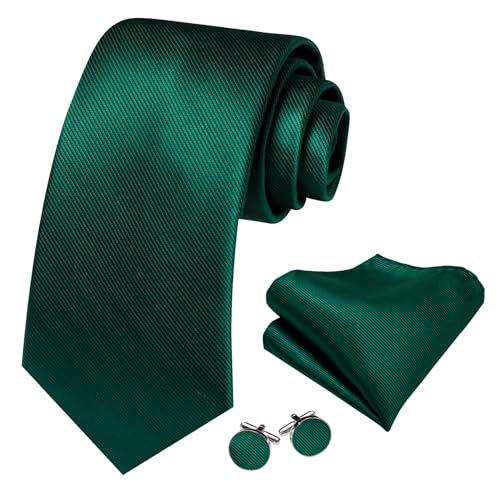 Image of Barry.Wang Plain Men Silk Ties Extra Long Satin Necktie for Wedding Business Handkerchief Cufflinks Set Solid Colors