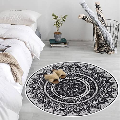 MDZ® Hand Woven Cotton Printed Round Rug for Bedroom, Living Room...