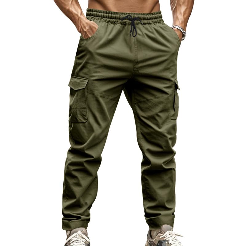 Men's Casual Cargo Pants Workout Joggers Stretch Sweatpants Hiking Drawstring Tactical Trousers with Multi Pockets2