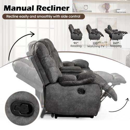 Image of HAOMARKETS 3 Pieces Recliner Sofa Furniture Set, Include 2 Power Recliner Chairs with Message&Heat and a Manual Loveseat with Hidden Storage and Cup Holders for Living Room, Grey