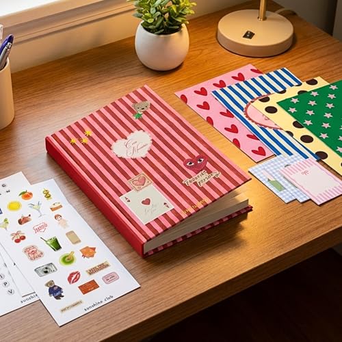 Sunshine Club Aesthetic Junk Journaling & Scrapbook Kit | DIY Kit | A5 Premium Notebook | 3 Playful Sticker Sheets | 25 Colourful Scrap Paper Sheets | 4 Note Cards | Perfect for Gifting