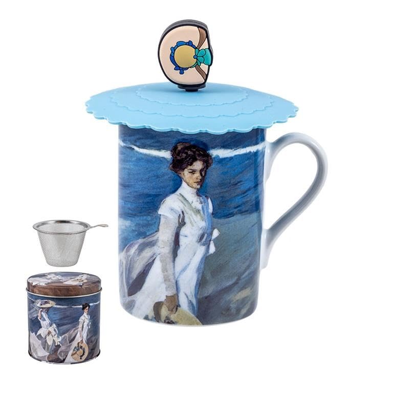 DRW Lot de 6 tasses à infusion avec filtre en acier inoxydable pour femme sur la plage. Tasse : 8 x 8 x 10 cm