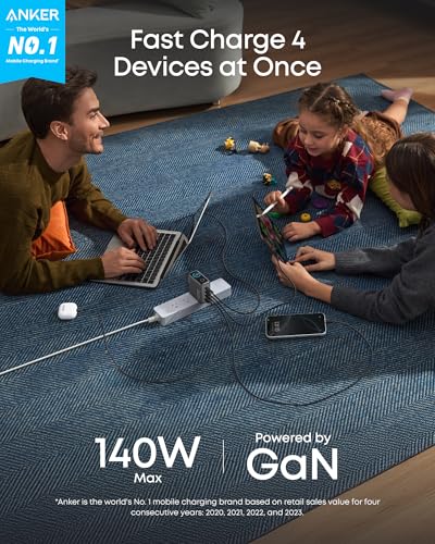 image for Anker Laptop Charger, 140W MAX 4-Port GaN USB C Charger, Fast Charging