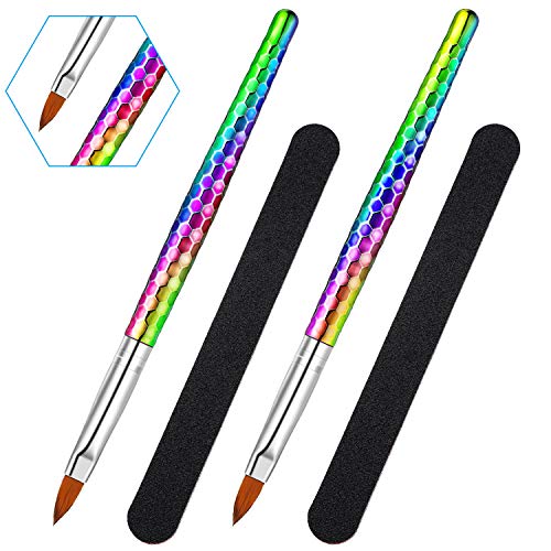 4 Pieces Acrylic Nail Art Brushes Nail Files Tools Set Includes 2 Pieces Nail Painting Polish Glitter Design Colorful Handle Brushes Pens and 2 Pieces Nail Files for DIY Nail Art Home Salon Favors