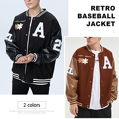 Image of Varsity Jacket Unisex Y2K Embroidered Letterman Bomber Jacket Casual Baseball Jackets