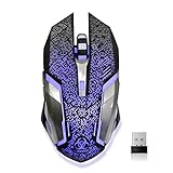 Wireless Gaming Mouse, VEGCOO C8 Silent Click Wireless Rechargeable Mouse with Colorful LED Lights and 2400/1600/1000 DPI 400mah Lithium Battery for Laptop and Computer (C9 Silver)