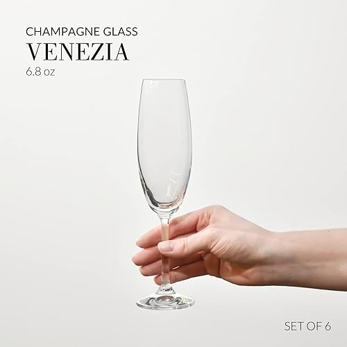 Miniatura 3 de Krosno Juego de 6 copas de champán de cristal, colección Venezia, sin plomo, para Prosecco, vino espumoso, champán y mimosas, aptas para