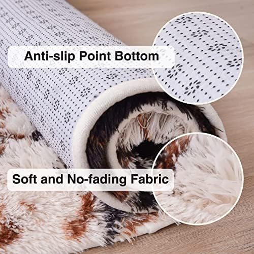 Miniatura 3 de Meeting Story Alfombra con estampado de vaca, alfombra de piel de vaca sintética, con estampado de animales, esponjosa, peluda, de teñido anudado,