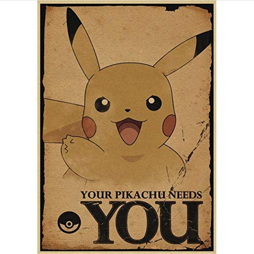 Art Poster Toile Peinture Classique Anime Pokemon Pokemon Dessin Animé Rétro Décoration Affiche pour La Famille Café Bar Mur Art Mural(sans Cadre 50X70Cm),A147