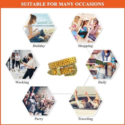 Sparkly Rhinestone Belt for Men Women, PU Leather Waist Strap Western Style Belts for Punk Rock Stage4