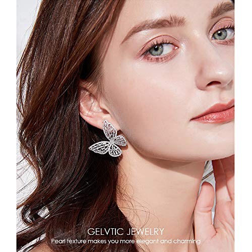 Silver Rhinestone Butterfly Earrings for Women Girls Gold Butterfly Earring Crystal CZ Cubic Zirconia Sterling Silver Cute Bow Stud for Mother Wife Lover Valentine's Day Gift Jewelry Prom Wedding Brides4