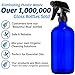 Sally's Organics Blue Glass Spray Bottle - Large 16 oz Refillable Container for Essential Oils, Cleaning Products, or Aromatherapy - Black Trigger Sprayer w/Mist and Stream Settings - 6 Pack