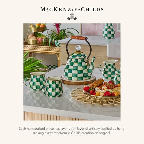 Image of MACKENZIE-CHILDS Enamel Colander, Decorative Kitchen Strainer, Small, Green-and-White Emerald Check