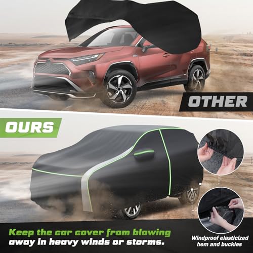Image of Mixsuper Liner Car Cover for Toyota RAV4 2013-2018, 2019-2026, 7 Layers Waterproof All Weather Car Cover with Zipper Door, Windproof Straps, Reflective Strips, Anti-UV