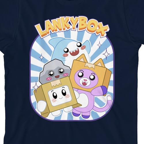 LankyBox Characters On Blue & White Panel Crew Neck Short Sleeve Navy Heather Boy's T-Shirt2