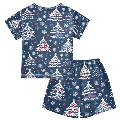 ALAZA Christmas Tree Snowflake Blue Pajamas Set Short Sleeve Cotton Sleepwear Summer Pjs 2 Piece 5-14Y2