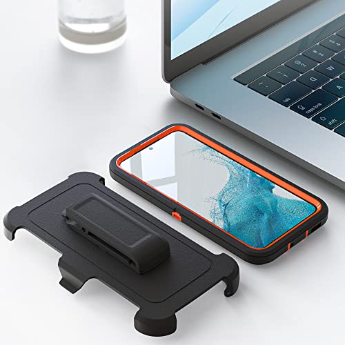 Image of Case for Galaxy S21 with Clip, Heavy-Duty Tough Rugged Shockproof Drop Protective Cover Cases for Samsung Galaxy S21, Black+Orange