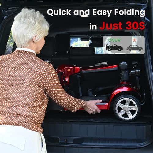 Image of 4 Wheel Mobility Scooters for Seniors - Up to 45 Miles Range,Folding Powered Mobility Scooter Device w /600WH Battery,Only 58 lb Weight, Dual Basket, 300 lb Capacity, Compact
