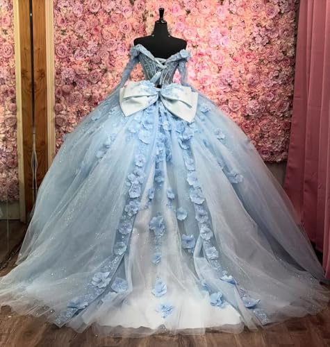 Long Sleeves Quinceanera Dresses with Bow Sweetheart XV Dresses 3D Floral Puffy Ball Gown YU0113