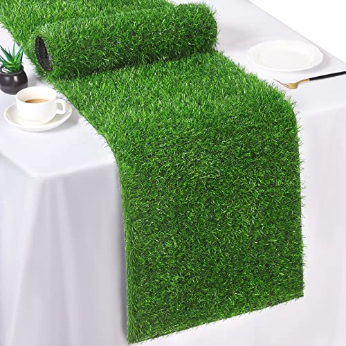 Turstin Artificial Grass Table Runners 12 X 108 Inch Green Grass Tabletop Synthetic Grass Carpet Rug Table Decorations For Spring Summer, Wedding, Birthday Party Decor