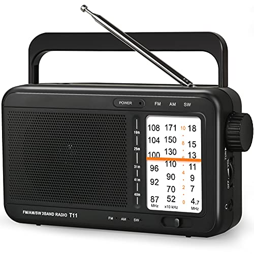 Portable AM FM SW Radio Transistor Radio Battery Operated Radio by 3 D Cell Batteries Or AC Power with Excellent Reception,Good Sounds,Clear Display Panel,Large Knob,Earphone Jack