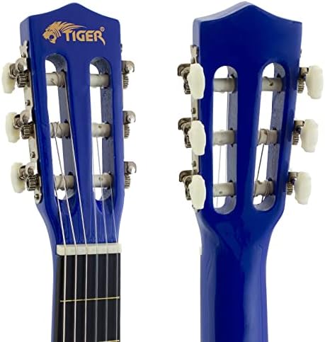 TIGER CLG4-BLTU Gitara klasyczna dla dzieci  niebieska hiszpańska gitara w rozmiarze 3/4 z tunerem, pokrowcem, kostkami i zapasowymi strunami, 36 szkolny zestaw gitarowy dla początkujących