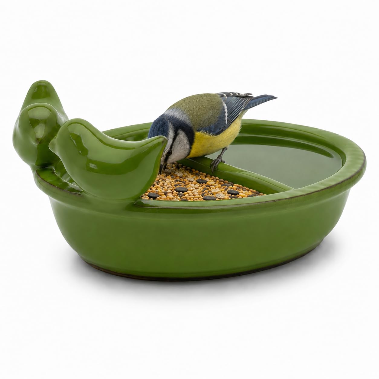 CKB LTD Bird feeders for Small Birds Ceramic Wildlife Drink Food Bowl Green