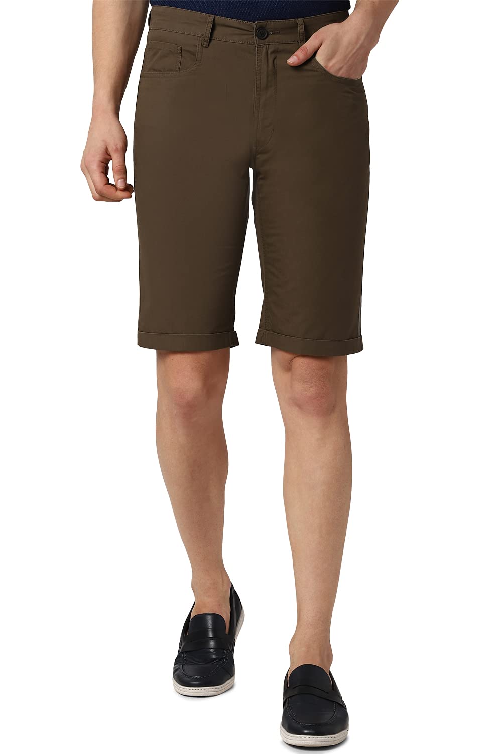 peter england Men's Regular Fit Cotton Shorts (PCSRCRGFM46200_Brown_34)-picture-10