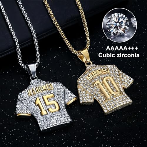 Custom 0-99 Football Jersey Number Chain with Name, Personalized Soccer Necklace for Men, Bling Football Number Necklace for Soccer Lovers, Hip Hop Jewelry Gifts for Men3
