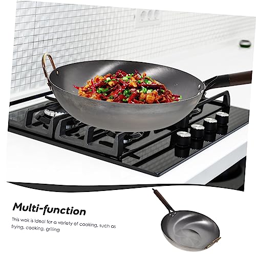 Wok tradicional de fondo plano de hierro sin recubrimiento miniatura 7