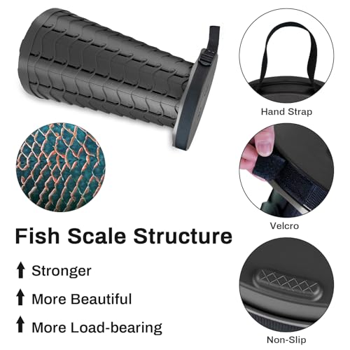 Image of Folding Stool Portable Collapsible Stool Seat Max Load Capacity 400lbs for World Cup 2026, Telescopic Folding Stools Retractable Stools for Adult Camping Hiking Travel Outdoor BBQ (Black)
