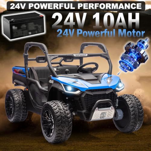 Image of NEWQIDA 2 Seater Kids UTV 24V Ride on Toy for Kids 3-8 Side by Side, Blue
