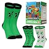 Minecraft Boys Socks 3 Pack or 5 Pack - Cotton-Rich Crew Kids Ankle Socks Everyday School Sports - Gaming Gifts for Boys (Green, 10-13 Years, 4-6.5 CA)