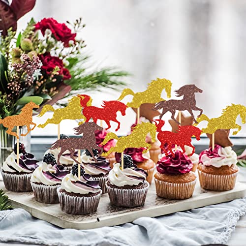 Dill-Dall Multicolor Glitter Horse Cupcake Toppers - Horse Racing Cupcake Toppers, Equestrian Themed Birthday Party Decorations, Baby Shower Food Picks （24 Pcs） #TOP4