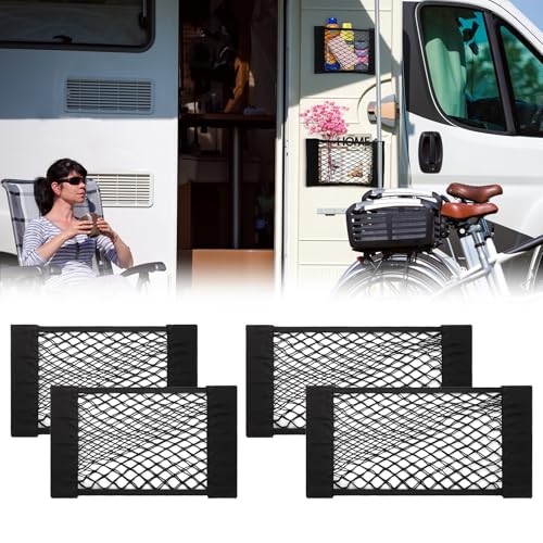4 Stück Auto Kofferraum Netztasche Organizer Elastisch Car Aufbewahrung Netz Bag Innenraum Frachtnetz Kofferraumnetz Universal für Autositz Trunk Kfz RV SUV (25 × 40 cm und 25 × 50cm)