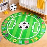 ZeffuLyne ABC Kids Rug, 4ft Kids Soccer Playroom Rug Soft Alphabet Area Rugs Non-Slip Circle Rugs for Baby, Toddlers, Boys Girls, Soccer Play Mat for Playroom, Nursery
