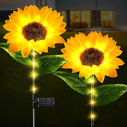 Solarlampen Für Außen, Sonnenblume Gartendeko für Draußen Solar Gartenleuchten Wegeleuchte mit Sonnenblume für Außen Solarlampe Solarleuchten für Garten, Terrasse, Wasserdicht IP65 (Warmweiß)