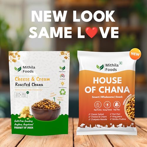 Image of MITHILA FOODS 500g Cheese & Cream Roasted Chana | Desi Chickpeas | Whole with Skin | Crunchy Vegan Gluten-Free High Protein SMART Snack | Authentic Bihari Bhuna Chana Snacks Cheese & Cream Flavor