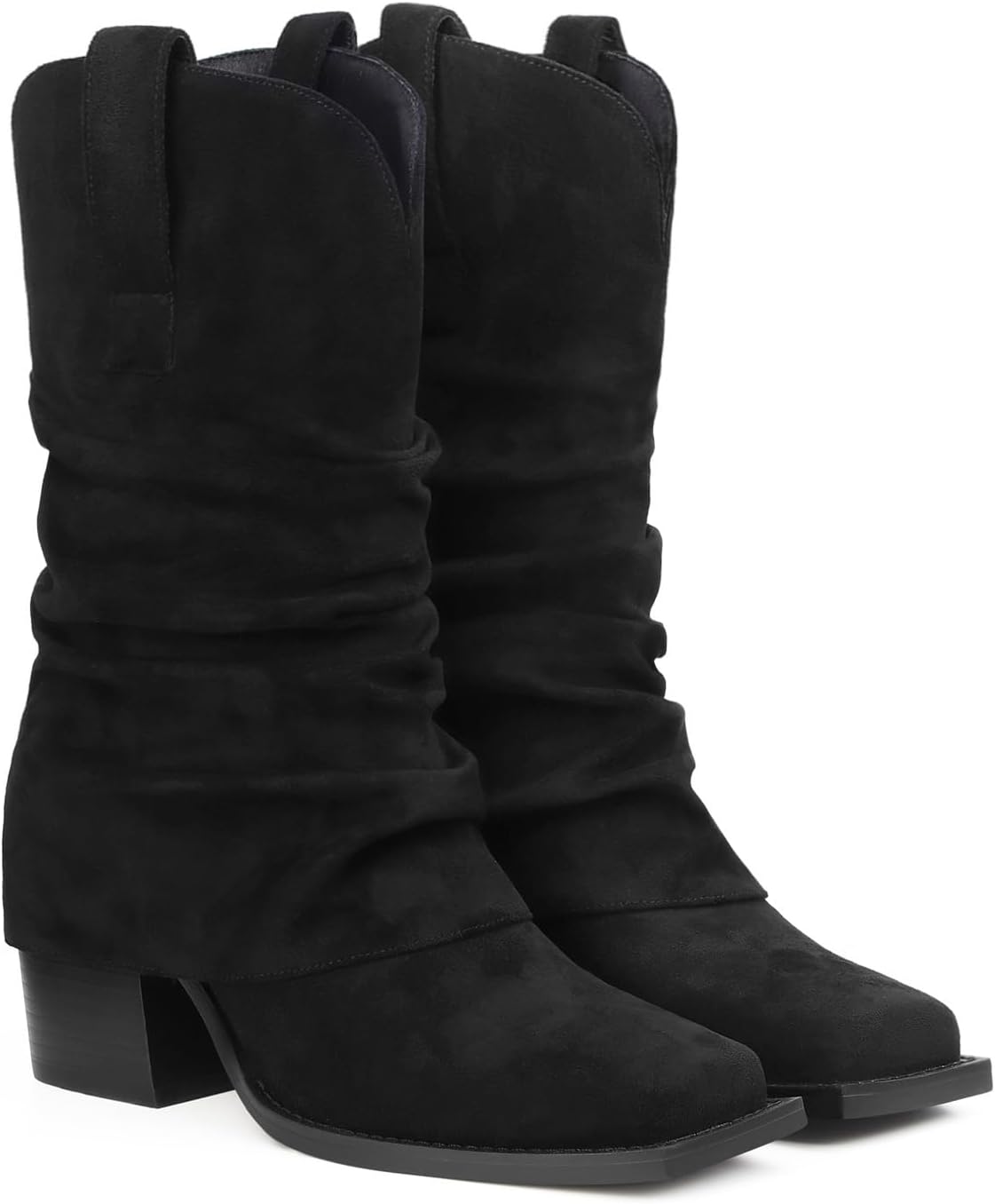 Cowboy Boots for Women Cowgirl Mid Calf Square Toe Fold Over Chunky... - Picture 18 of 56