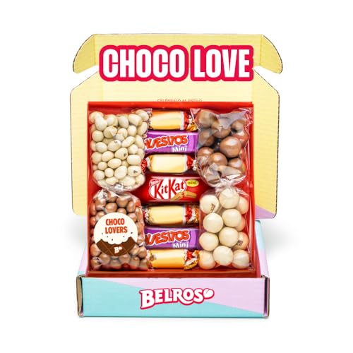 BELROS Pack Surtido Chocolates Variados. Especial Celebraciones y Cumpleaños. Navidades y Halloween. 12uds. Caja Regalo Reutilizable. Chocolate Blanco y Negro. Dulces
