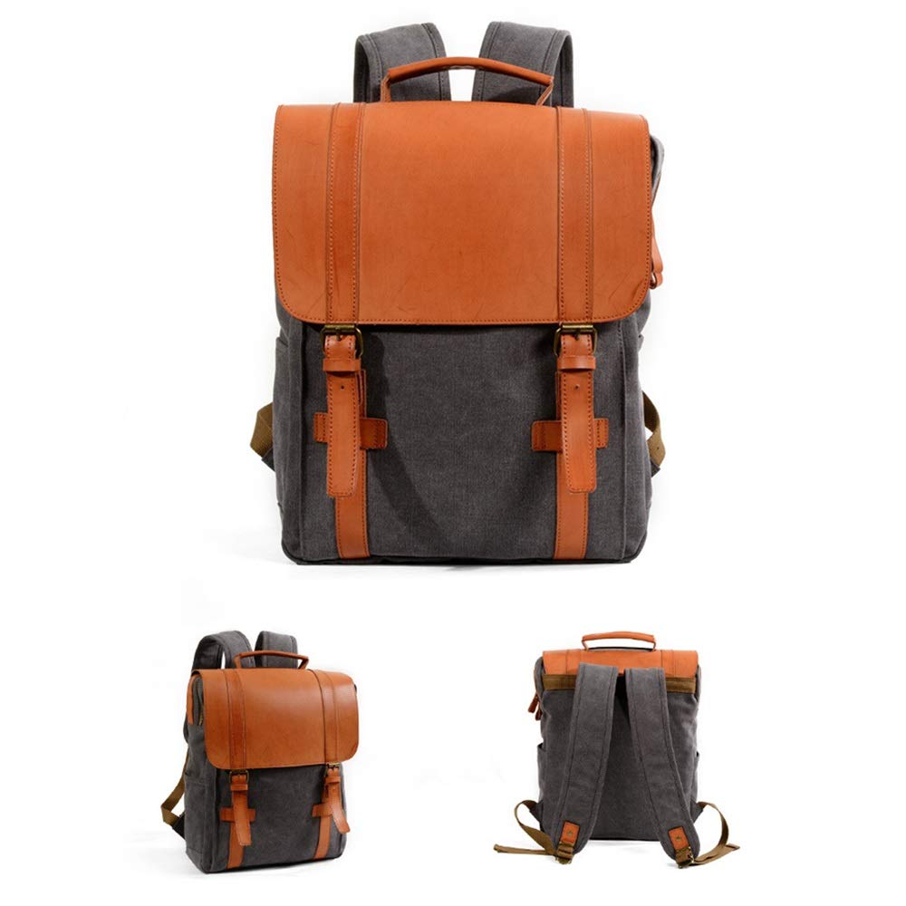 Mochila Informal de Cuero Para Hombre Unisex Canvas mochila de senderismo escolar la escuela viajes mochilas bolsas casuales(Grey)