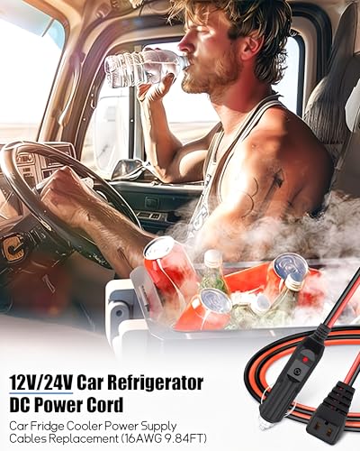 Image of 12V /24V Car Refrigerator Power Cord for RV Car Fridge Freezer Fit for ARB COSTWAY BougeRV ICECO Alpicool Dometic Etc Portable Refrigerator (16AWG 10FT)