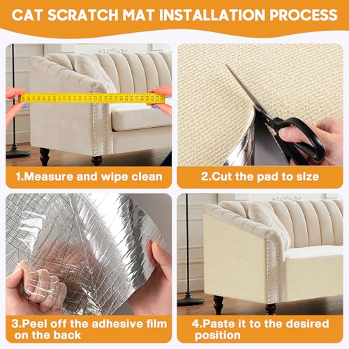 Image of 2 Pcs 40 x 16 in Cat Scratch Furniture Protector with Cutter Slider and Measuring Tape, Trimmable Self-Adhesive Cat Scratch Carpet, Suitable for DIY Cat Tree Stands, Sofas,Cat Tower