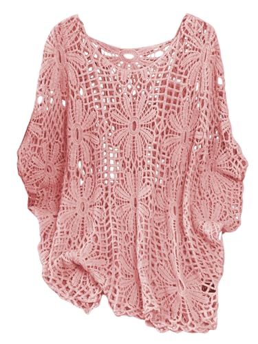 Image of MakeMeChic Women's Plus Size Crochet Tops Boho Beach Cover Ups | Summer, Vacation, Crochet Sweater, Swimsuit Coverups