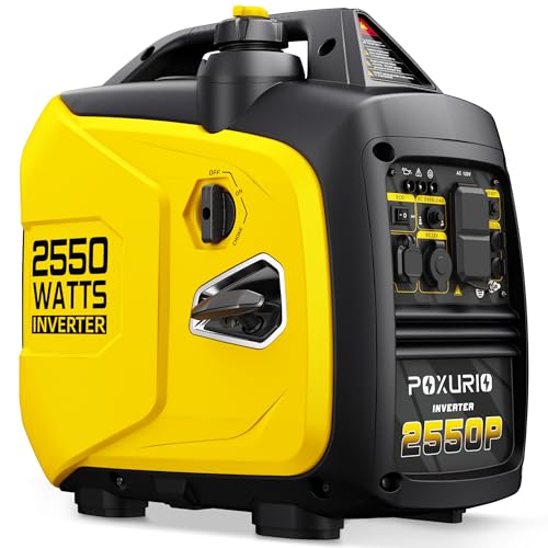 POXURIO 2550-Watt Portable Inverter Generator for Home Use, 4L/1.06Gallon Large Fuel Tank Up to 10 Hours Use, 120V Gas Powered Generator Super Quiet - EPA Compliant,Yellow