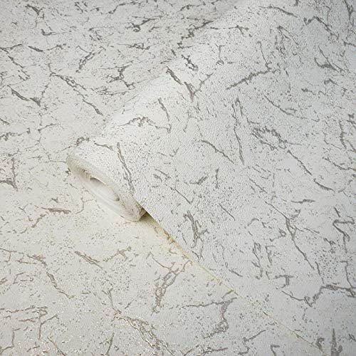 113 sq.ft Rolls Embossed wallcovering Slavyanski wallcoverings Plain Vinyl Non-Woven Wallpaper Ivory Off White Gold Cracks Modern Textured Contemporary Wall coverings Faux Stone Plaster Textures 3D