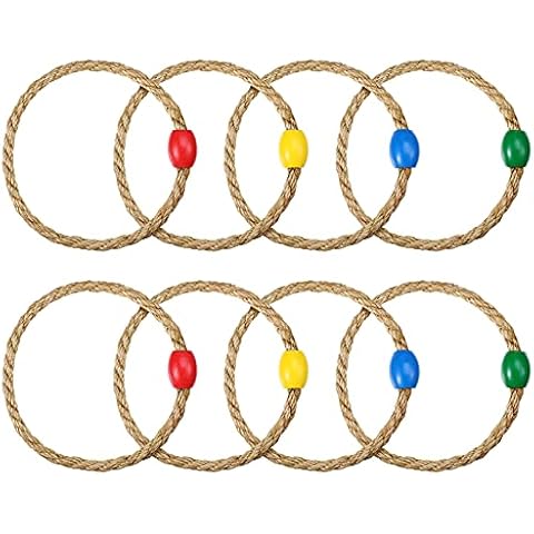 Shappy 8 Pieces Quoits Garden Game Throwing Circle Quoits Wooden Rope Quoits Wooden Toss Ring Outdoor Toys for Indoor and Outdoor Quoits Games Cover