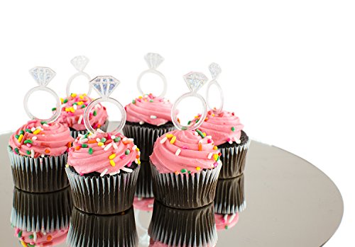 Super Z Outlet SZ304 Plastic Acrylic Clear Glitter Diamond Design Engagement Ring Cupcake Toppers thumb #4