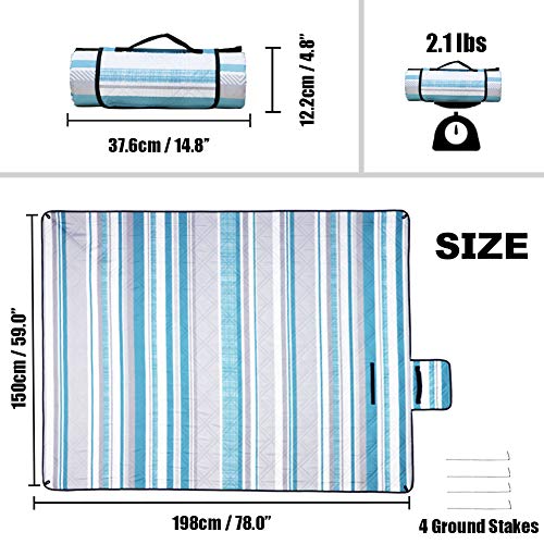 Waterproof Picnic Blanket for Outdoors, Oversized & Sand-Proof Beach Mat Blanket 78”x 59\", Portable Outdoor Blanket with Strap - Thumbnail 2